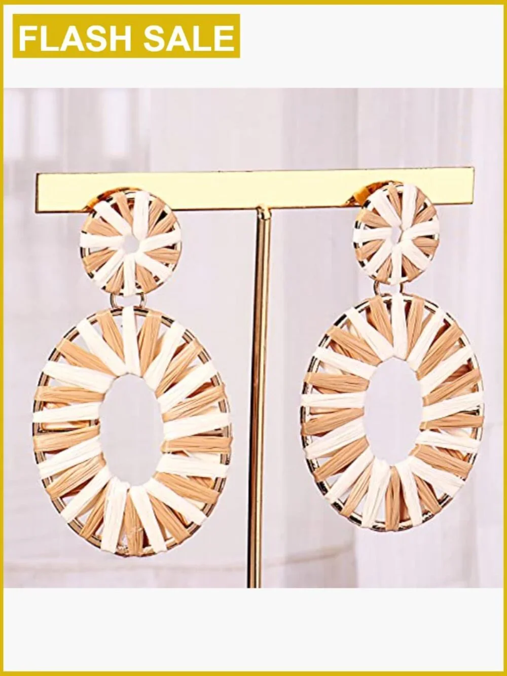 Handmade Raffia Drop Earrings, Boho Statement Jewelry, Zinc Post Setting